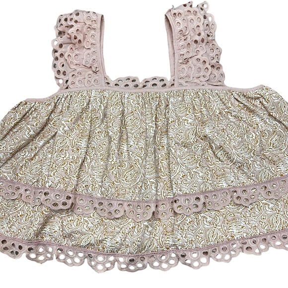 Anthro Let Me Be Eyelet Swing Top Sz XL Sleeveless Tiered Silhouette Boho Dreamy - Picture 11 of 16